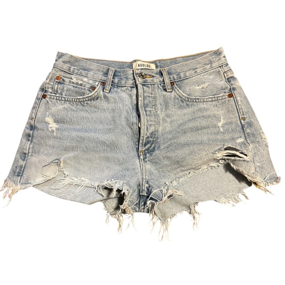 AGOLDE Parker Distressed Denim Cutoff Shorts Light Wash Size 26